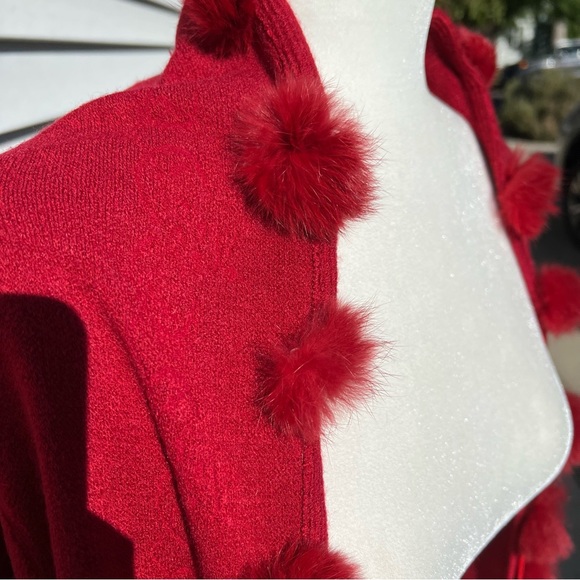 Red Wrap with Fur Pom Pom detail - Picture 6 of 9